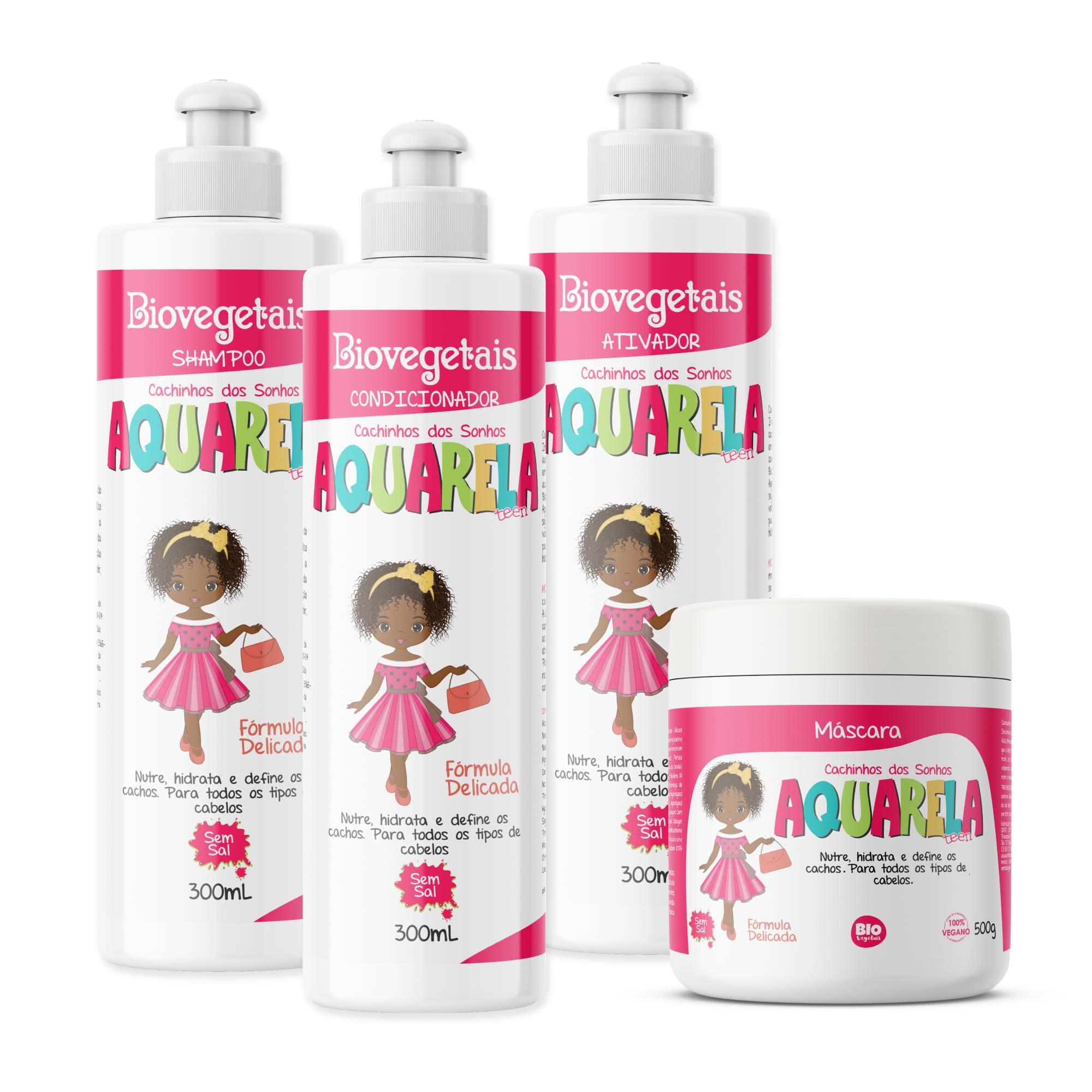 Linha Completa Aquarela Teen Cachinhos dos Sonhos Biovegetais - 300ml - Trihair Cosméticos